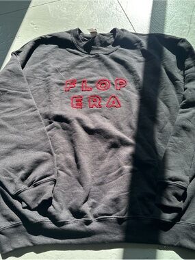 Black 'FLOP ERA' Crewneck Sweatshirt with Red hand Embroidery